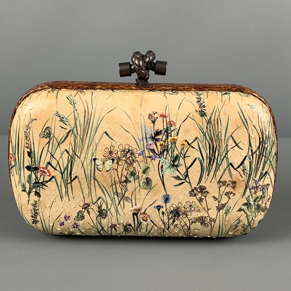 BOTTEGA VENETA Beige Floral Python Skin Leather Pochette Knot Clutch - Picture 5 of 11
